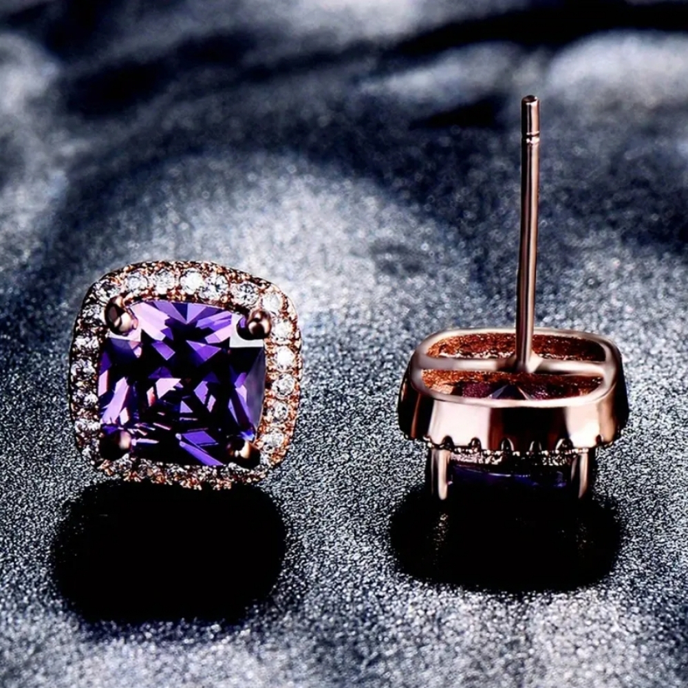 Purple Amethyst Halo Earrings - Picture 2 of 8